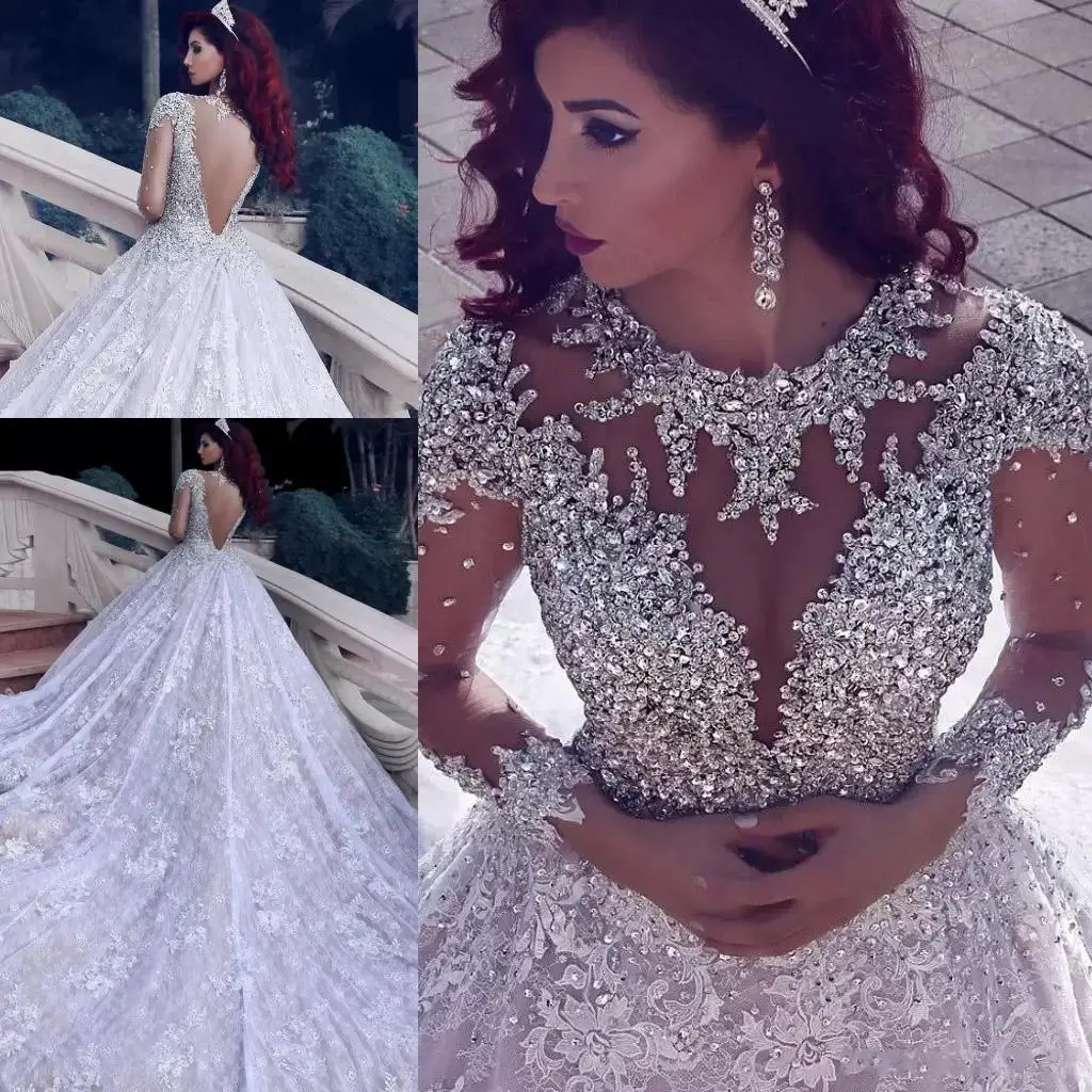 

Luxury Beading Long Sleeve Wedding Dress With Sweep Train Sequined Lace Vintage Arabic Bridal Gowns Turke Robe De Mariage 2023