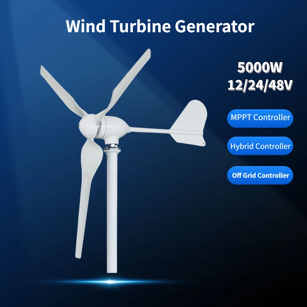 

Новый Горизонтальный ветряной генератор 5000 Вт, 5 кВт, гибридный контроллер с бесплатным MPPT, 12 В, 24 В, 48 В, малошумная маленькая ветряная мельница для домашнего использования
