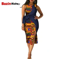 african print dresses women summer sexy fashion patchwork fork plus size clothingfor lady wy8981