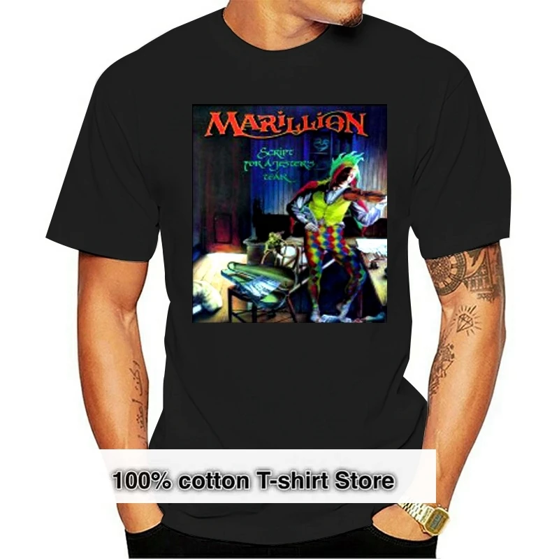 

MARILLION SCRIPT FOR A JESTER'S Men's Black T-Shirt Size S-3XL Men Summer Short Sleeves T Shirt