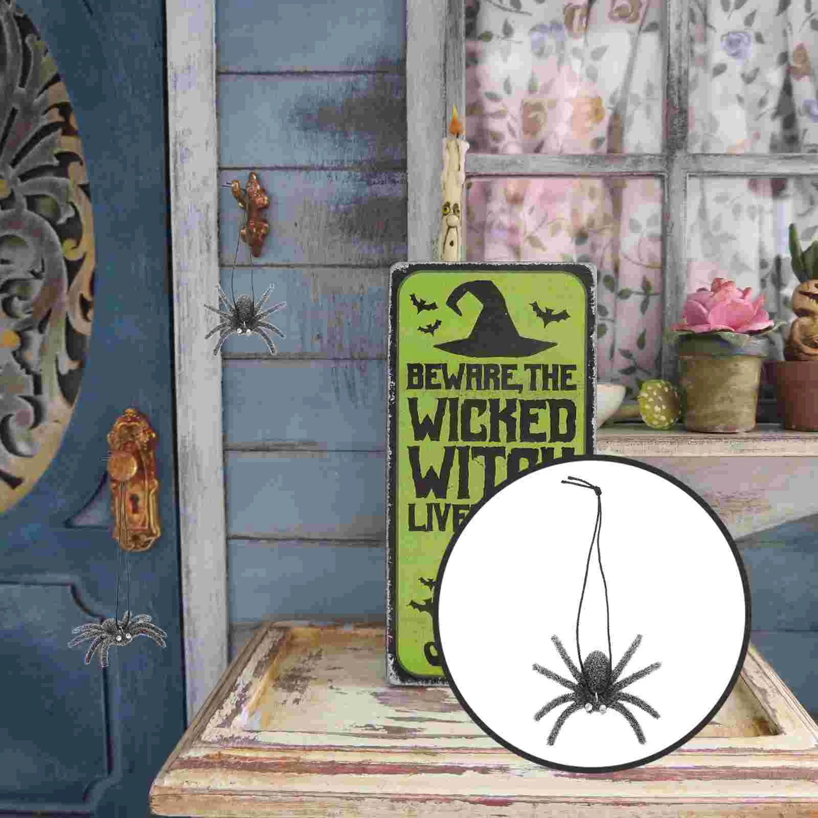 

5pcs Simulation Spiders Fake Spider Hanging Spiders Decor Party Prank Spider Creepy Spiders for Halloween