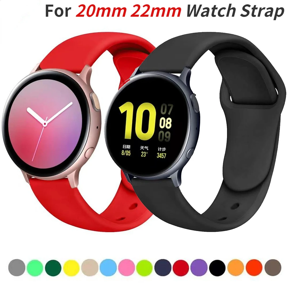 

20mm 22mm Watch strap For Samsung Active 2/Huawei watch GT3/2/Amazfit Bip/GTS Soft Silicone Bracelet For Samsung Galaxy Watch 4