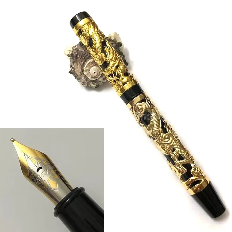 Jinhao 14K Gold Nib Metal China Dragon M Nib 0.5mm Fountain Pen Authentic Ancient Writing Gift Pen