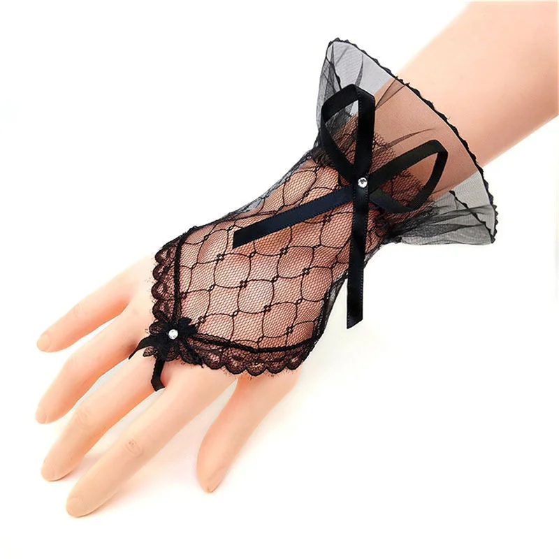 

Vintage Lace Fingerless Gloves Beautiful See Through Bowknot Party Short Gloves