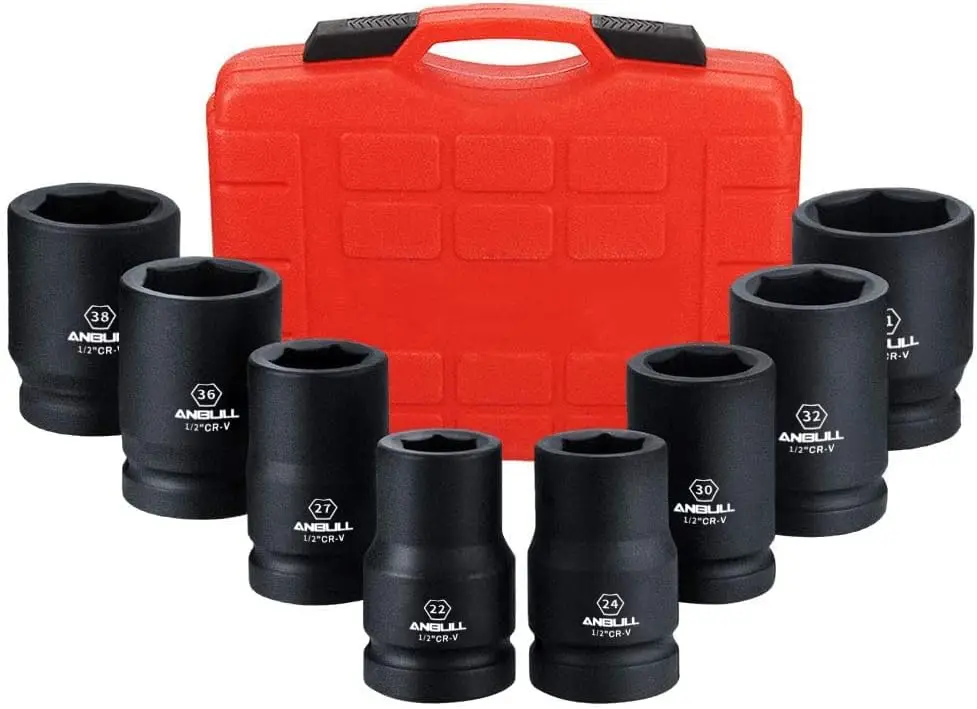 

Inch Drive Deep Socket Set, 9 Pieces Jumbo Socket Sets, 6-Point, Metric Sizes (27, 30, 32, 35, 36, 38, 41, 46, 50mm), CR-Mo St
