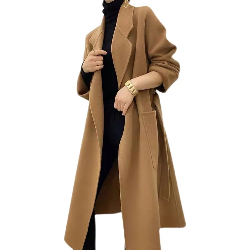 

2023 New Goddess Autumn Winter High-end Woolen Trench Coat Elegant Women Casual Mid-length Slim Loose Wool Overcoat Female F341