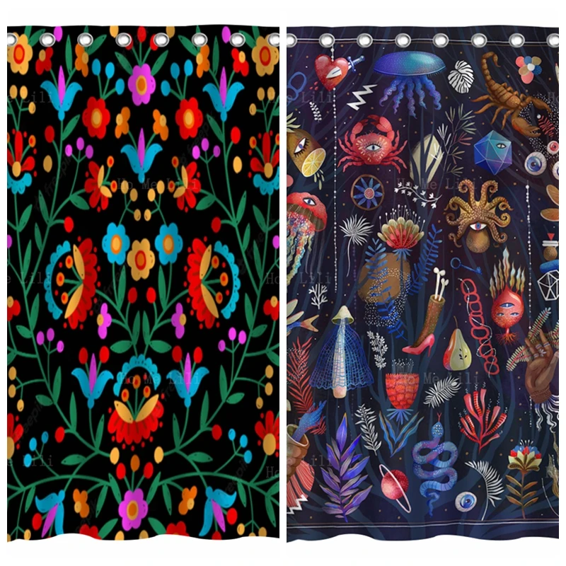 

Colorful And Fun Series Animals Curious Poses Stylish Creatures Mexican Embroidery Traditional Shower Curtains By Ho Me Lili