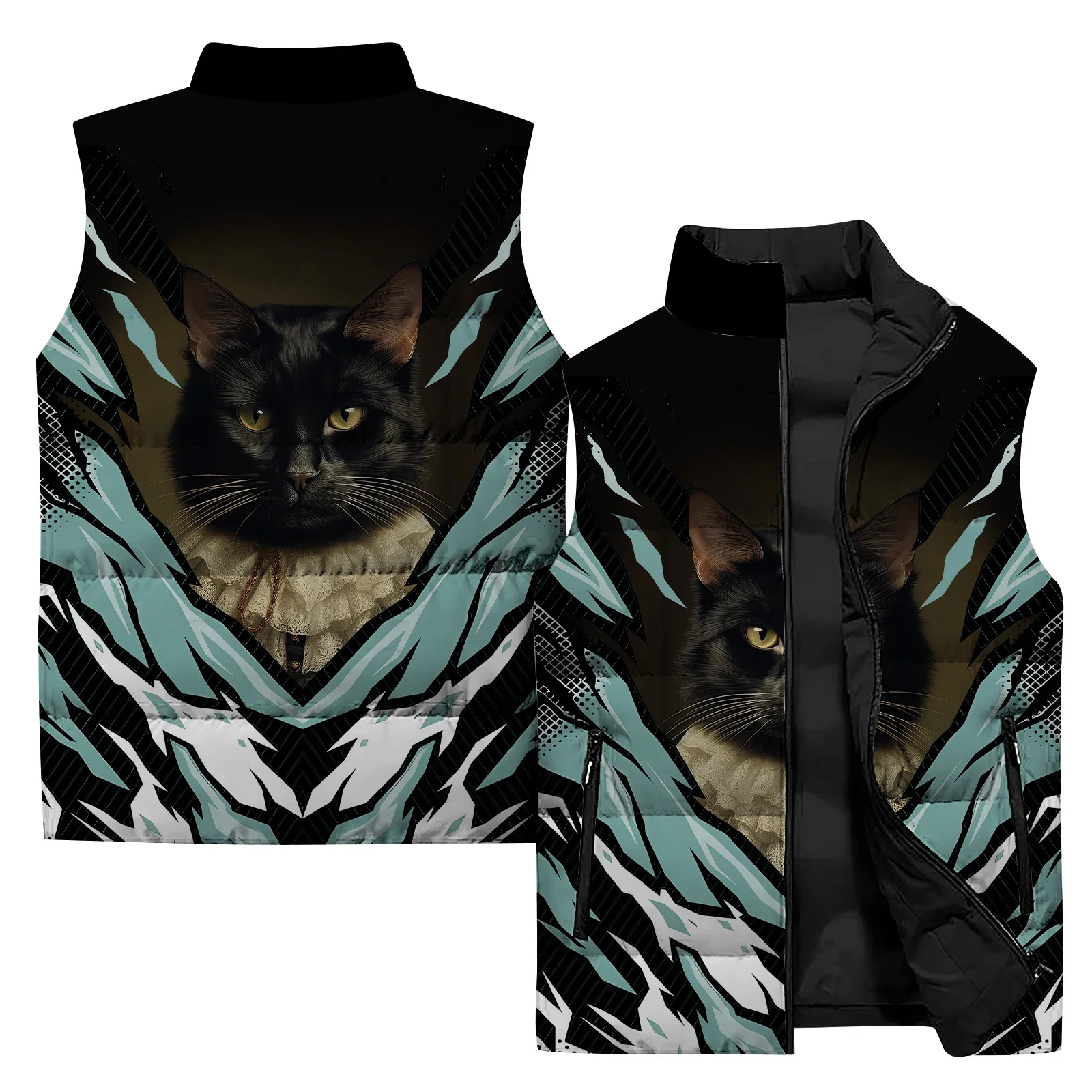 Мужской зимний жилет без рукавов куртка с принтом котенка и кролика мужские