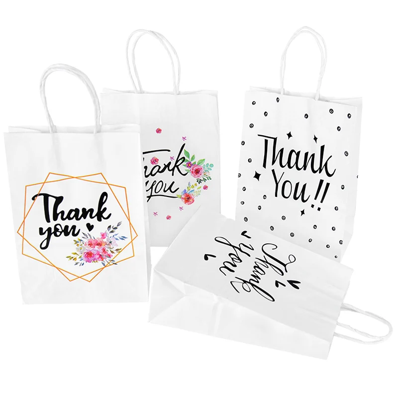 

10pcs Kraft Paper Bag with Handle Thank You Gift Packaging Bag Wedding Birthday Party Favors for Cookie Candy Decoration Bags