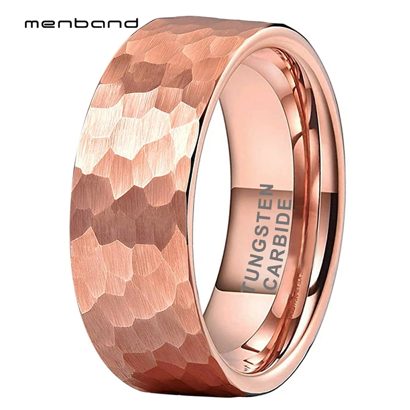 

6 мм 8 мм розовое золото Вольфрам обручальное кольцо из карбида для Для женщин мужчин многогранный молотком плоский матовая отделка свободн...