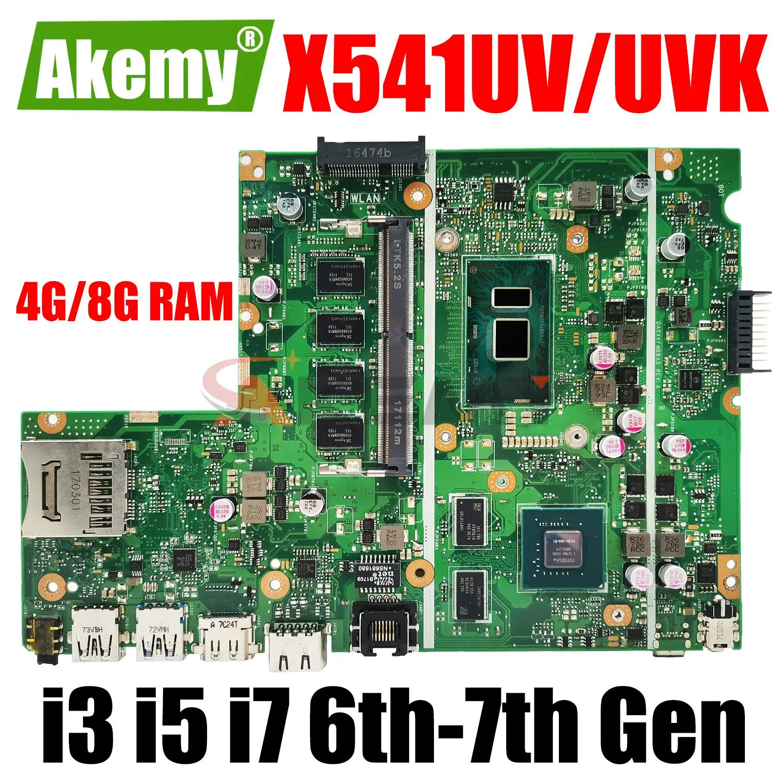 Материнская плата X541UV для Asus X541UJ X541UV X541UVK X541UQ X541UQK X541U, материнская плата для ноутбука с процессором i3 i5 i7, 4 ГБ/8 ГБ ОЗУ GT940/GT920M