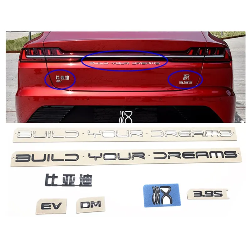 

For BYD Han DM EV Silver Rear Label Build Your Dream Word Logo 1pc