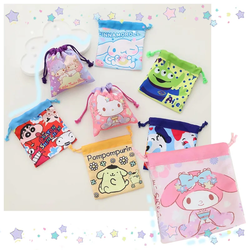 

Розовый Sanrioed Kawaii мультяшный принт мини шнурок карман My Melody Cinnamoroll Kuromi Purin Dog аниме Портативная сумка для хранения милый
