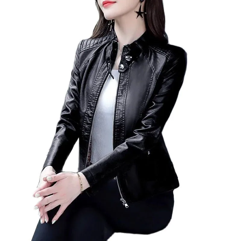 Женская куртка из искусственной кожи красивая новая Корейская приталенная