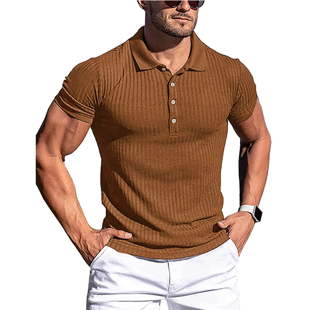 

New Summer Polo Men's Solid Stripe Fitness Elastic Short Sleeve Polo Men's Shirt Fashion Standing Collar Men's Shirt