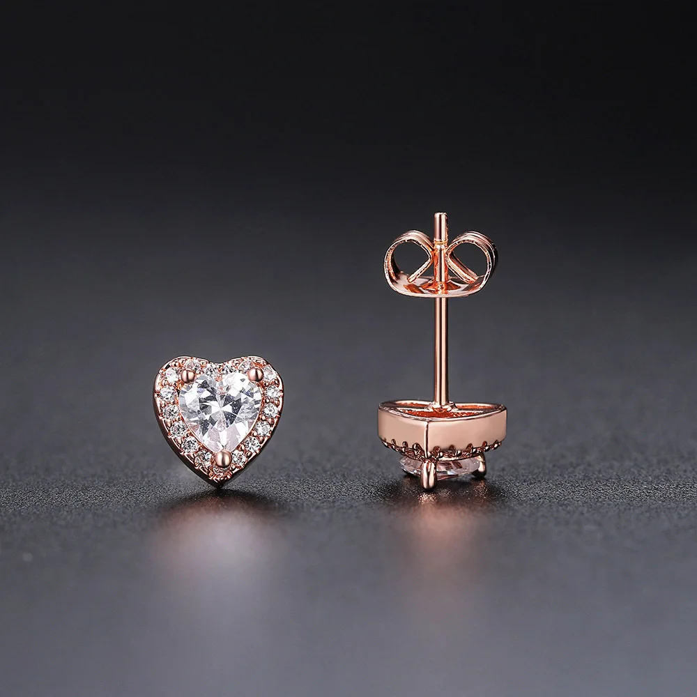 

Ailodo Romantic Heart Shape Cubic Zirconia Stud Earrings For Women 3 Colors Party Wedding Earrings Fashion Jewelry Girls Gift
