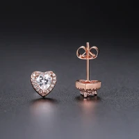 ailodo romantic heart shape cubic zirconia stud earrings for women 3 colors party wedding earrings fashion jewelry girls gift