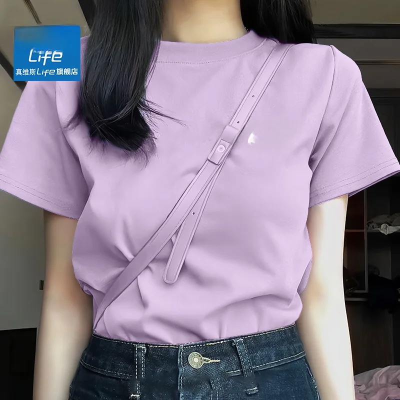 Женская футболка Zhenvis Life из чистого фиолетового хлопка с коротким рукавом