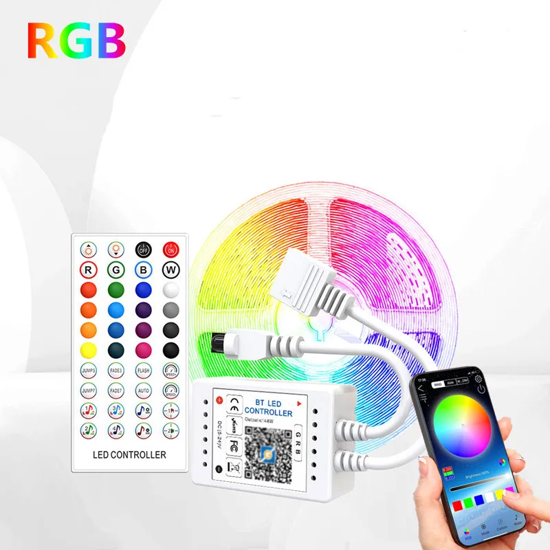 

Bluetooth RGB Controller DC5-24V 40Key IR Remote MIC Voice Music BT APP Controler For 2835 3528 5050 SMD COB LED Strip Light