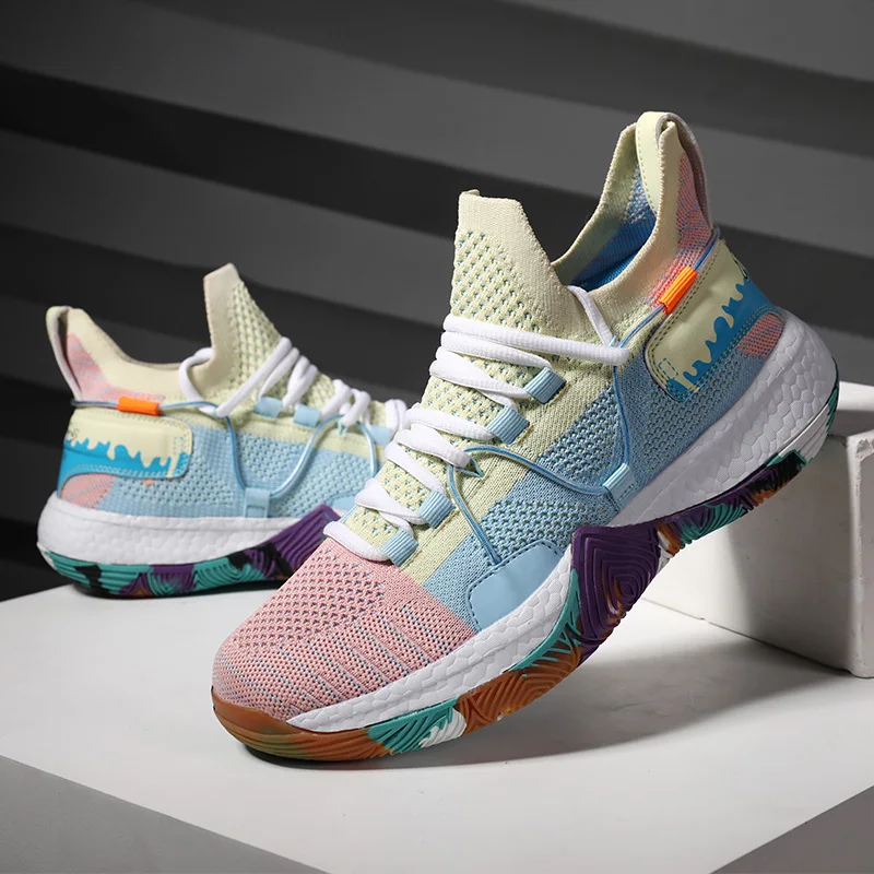 

Fashion Rainbow High Quality Basketball Shoes Men Breathable High top Women Sneakers Basketball Professional Chunky Sports Shoes