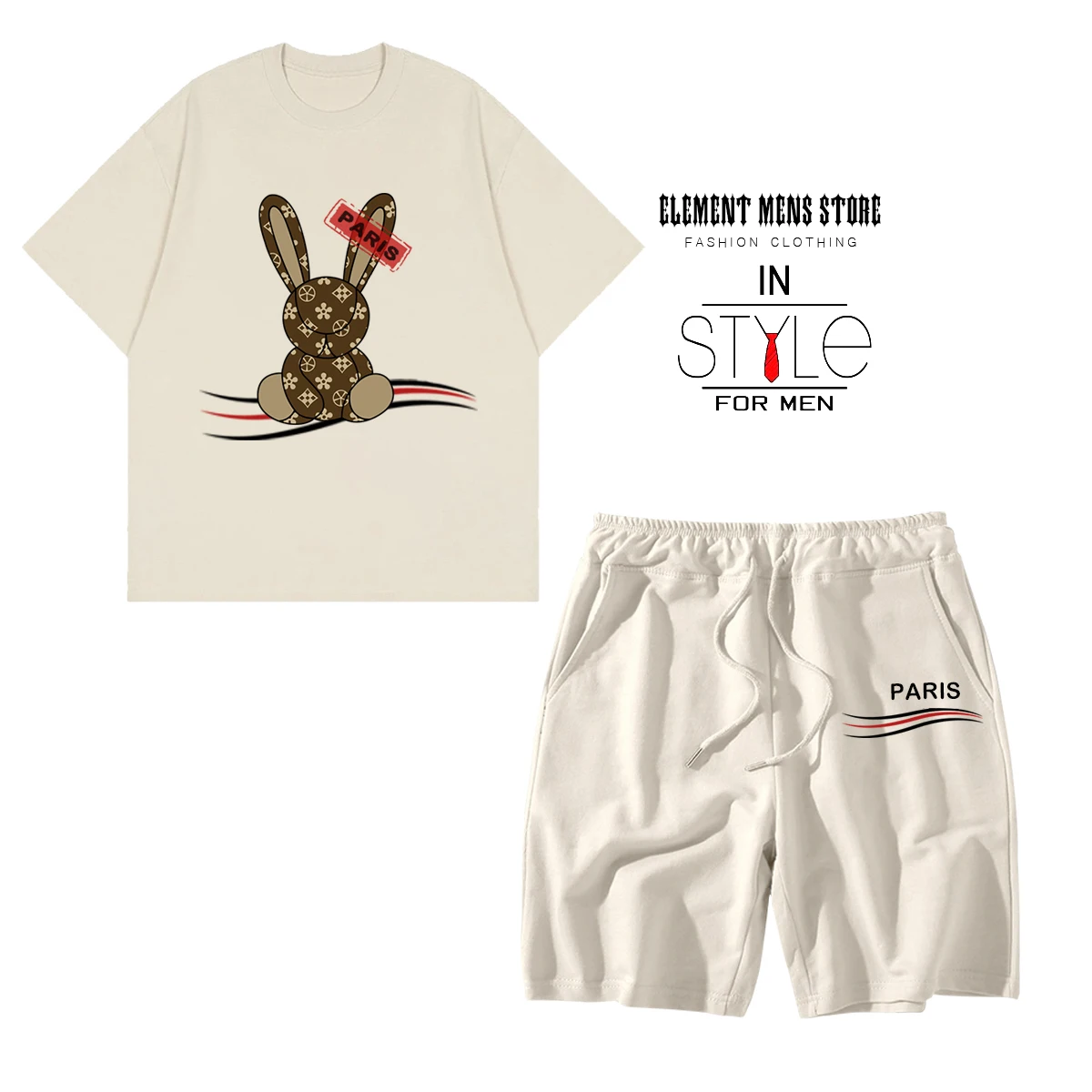 2023 Women Men's T-shirt Shorts Set Summer Wear Men's Sportswear Set Street Wear Fashion Cartoon Rabbit Casual Shirt Large Size