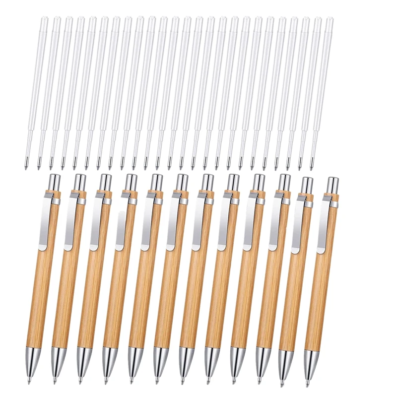 

12 Pieces Bamboo Retractable Ballpoint Pen with 24 Refills Office Products Pens Bamboo Ballpoint Pen Wood Ballpoint Pens