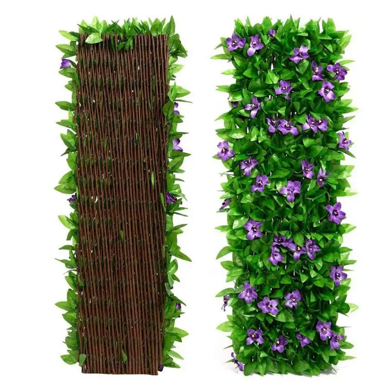 Artificial Garden Fence Faux Ivy Privacy Screen Leaf with Violet Flower Decoration Realistic Fencing Panel Expanding Patio Fence