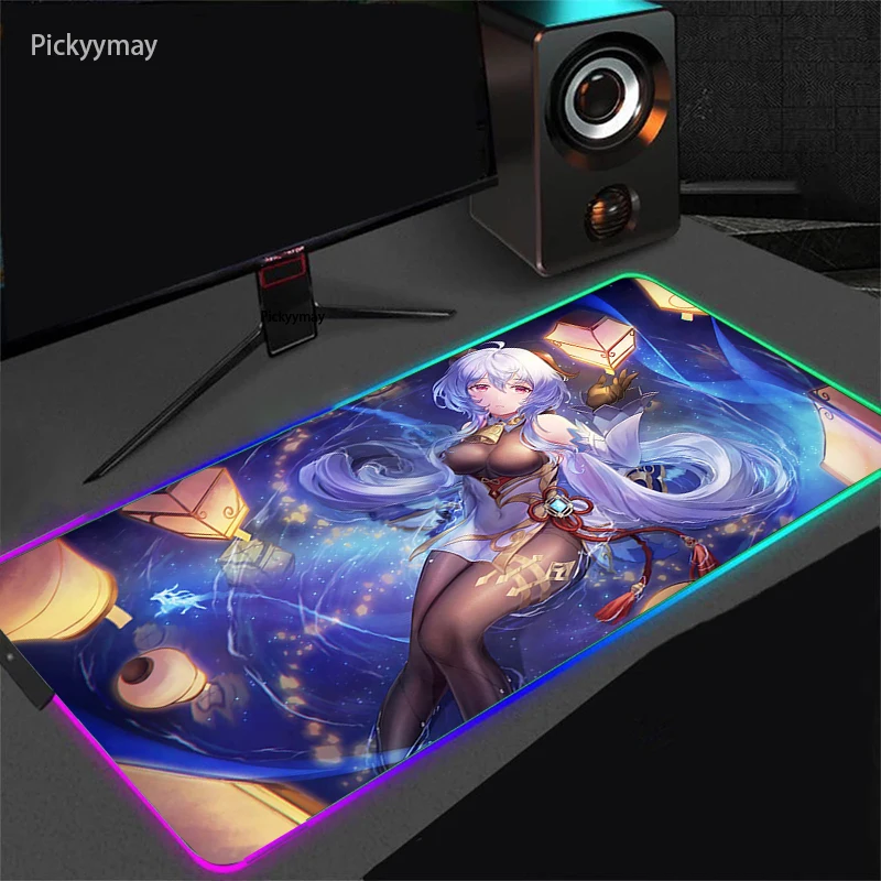 

Genshin Impact Mouse Pad RGB LED Game Accessories Anime Mousepad Computer Table Mats Keyboard Carpet PC Notebook Gamer Desk Pads