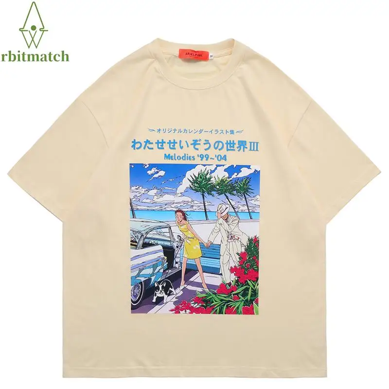 

Футболка мужская оверсайз в стиле хип-хоп, уличная одежда с рисунком аниме, хлопковая Свободная рубашка в стиле Харадзюку, топы с коротким р...