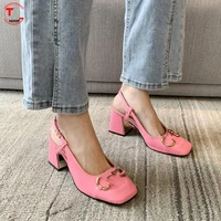 2022 summer new womens sandals fashion metal decoration sandals comfortable casual vintage buckle mid heel women shoes mujer