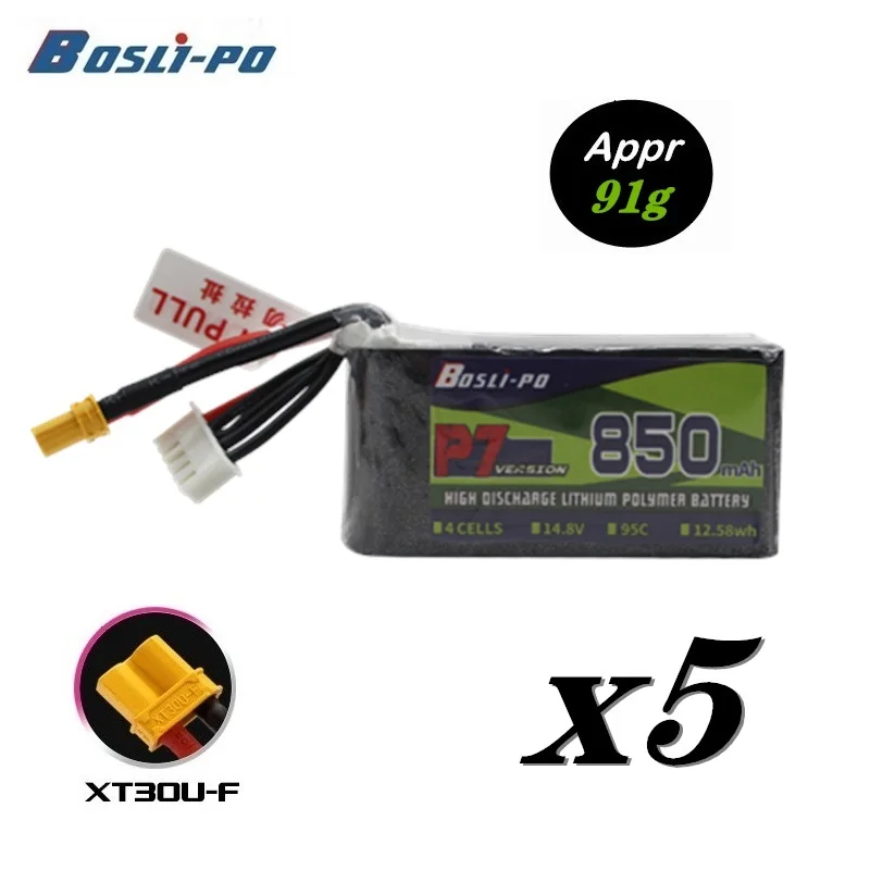 

5 шт., аккумулятор 850 мАч 14,8 в 95C LiPo для радиоуправляемого вертолета, квадрокоптера, FPV гоночного дрона, запасные части с перезаряжаемой батареей XT30