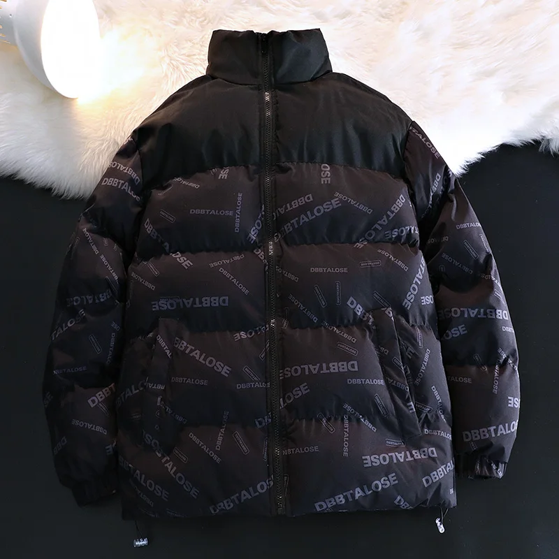 2022 Men's  Puffer Jacket Streetwear Stand Collar Ripstop Quilted Padded Cotton Jacket Fashion Contrast Winter Jacket for Men