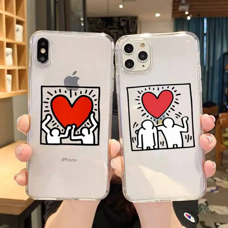 

Для IPhone 13 Pro Max 12 11 Pro Max SE 2020 Φ 6 6S 7 8 Plus XS XR Бонито Keiths граффити Harings чехол для телефона прозрачный чехол