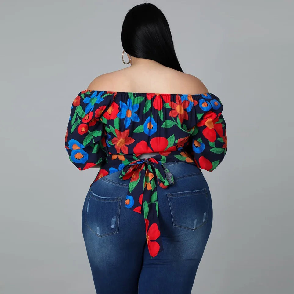 Plus Size Shirts for Women 4XL 5XL 2022 Suummer New Floral Printed Off the Shoulder Fashion Large Ladies Tops Shirts Hot Style