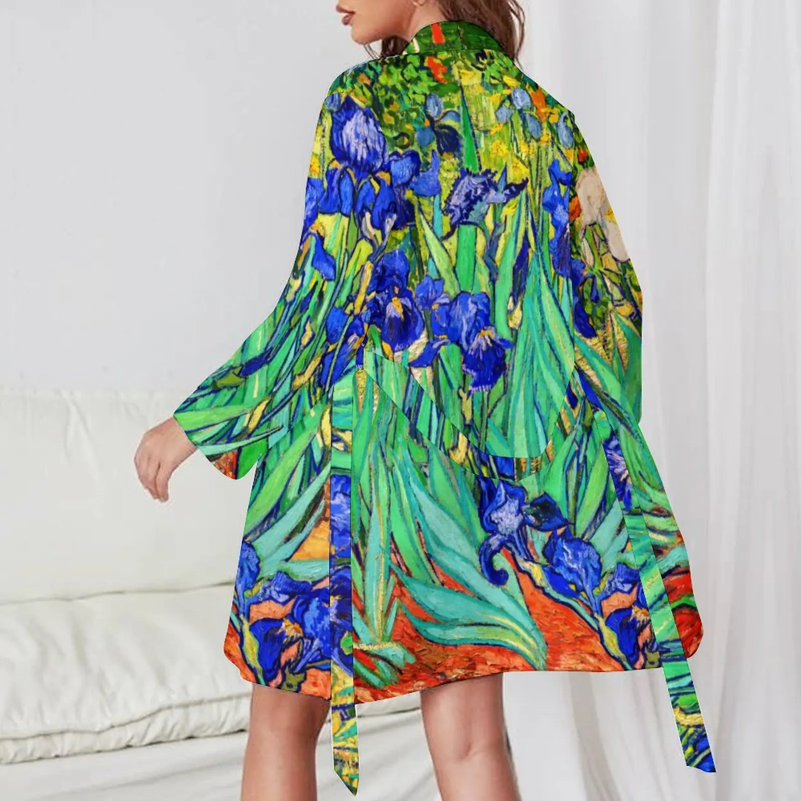 Винтажная Пижама с цветочным принтом халат V-образным вырезом Ирисы Ван Гога