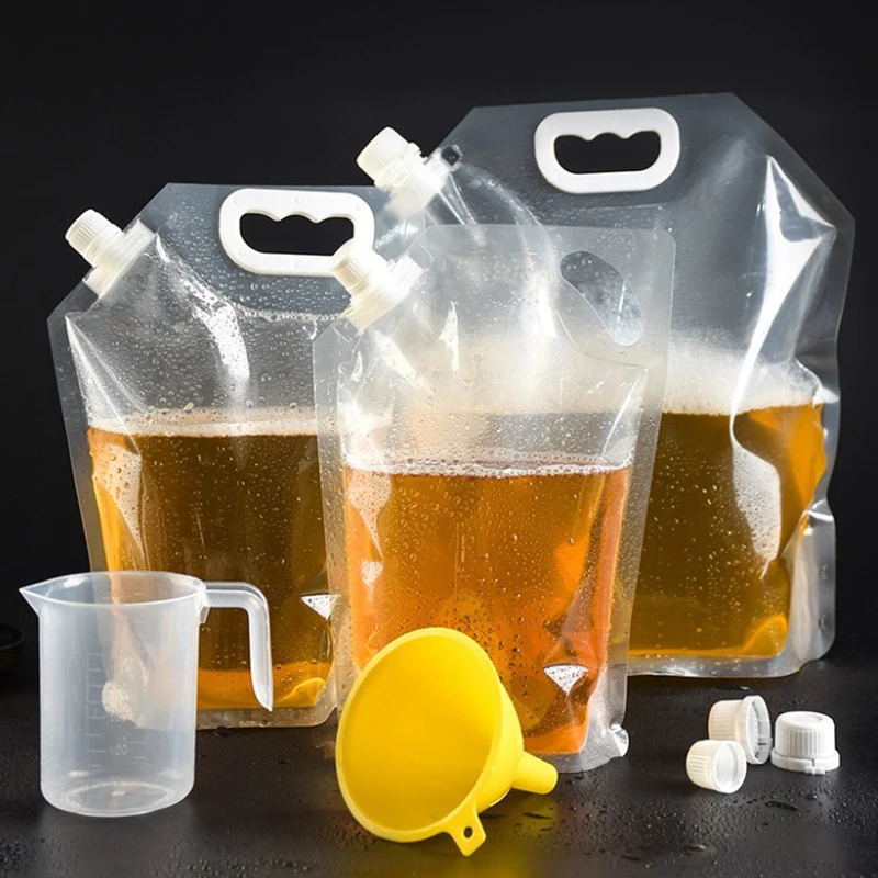 1Pc 1/1.5/2.5/5/10L Reusable Clear Drinking Bags Drinks Flasks Liquor Bag Plastic Liquor Spout Bags For Beer Heavy Duty Drinks 