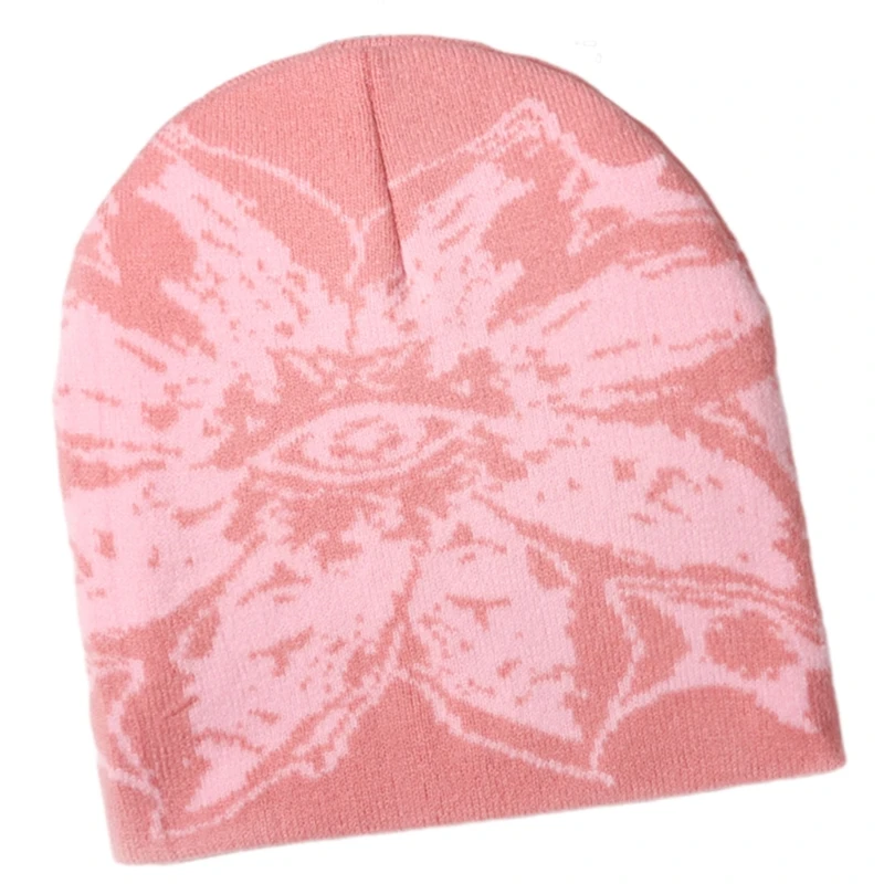 Y166 Классическая вязаная шапка с черепом и жаккардовым глазным цветочным узором