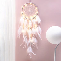2022 new dream catcher with led light handmade feathers dream catchers wind chimes wall hangings bedroom living room decoration