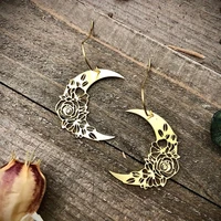 goth gold color floral flower crescent moon drop dangle earrings for women girl gift charm jewelry accessories