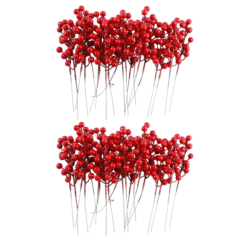 

40 Pack 8Inch Artificial Christmas Red Berries Stems for Christmas Tree Ornaments,DIY Xmas Wreath,Holiday and Home Decor