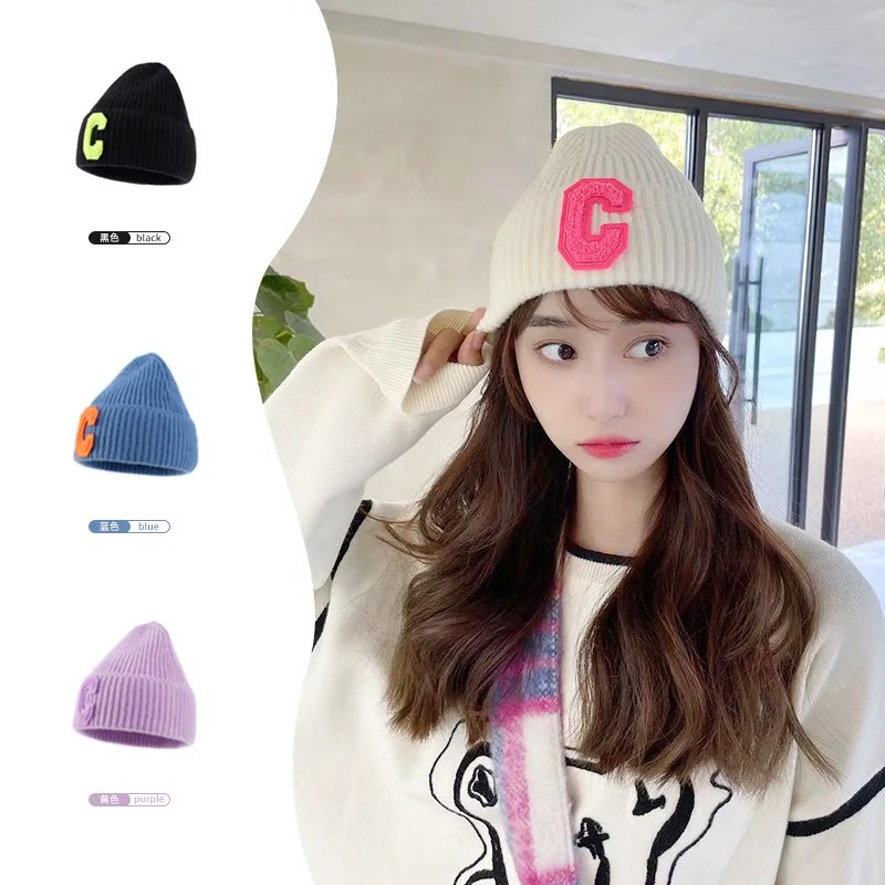 

Winter Warm Women Knitted Hats Adult Ski Cap Men's Casual Letter Beanies Skullies Bonnets