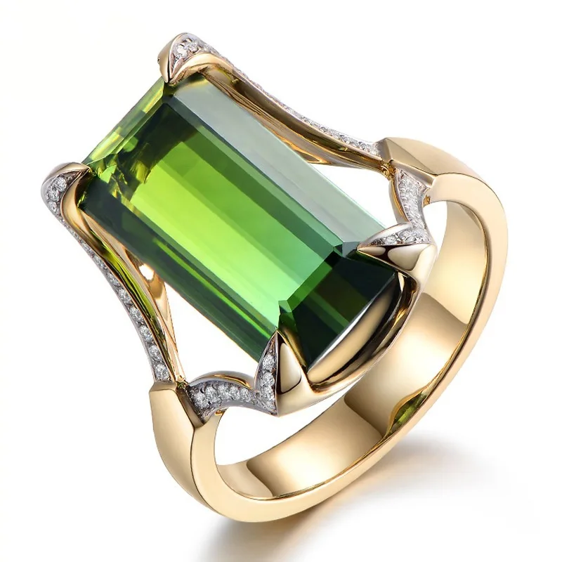 

HOYON 14K Yellow Gold Color New Luxury Cluster-Set imitation Emerald Gemstone Ring for women jewelry Eagle Claw Micro-Set Ring