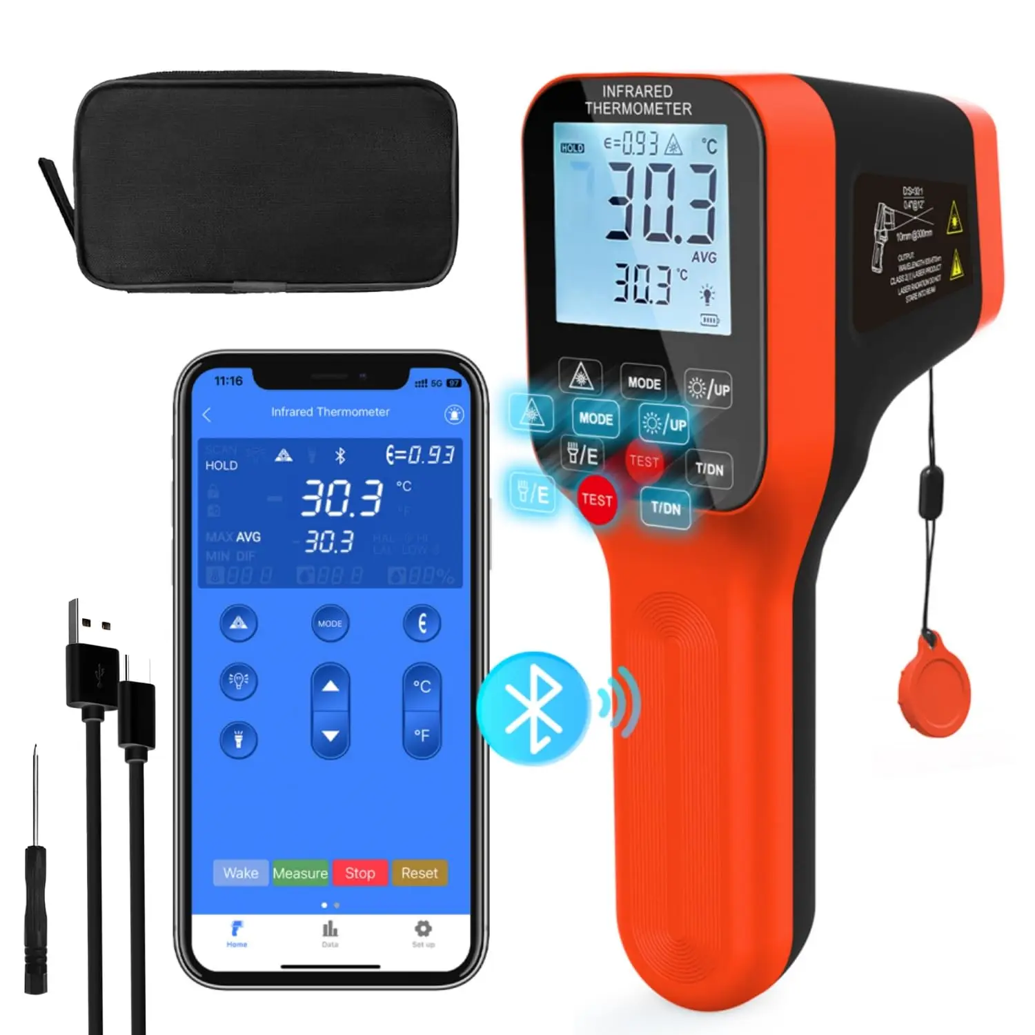 BT-1600APP Бесконтактный инфракрасный термометр -50~1600 ℃ 30:1 для приготовления