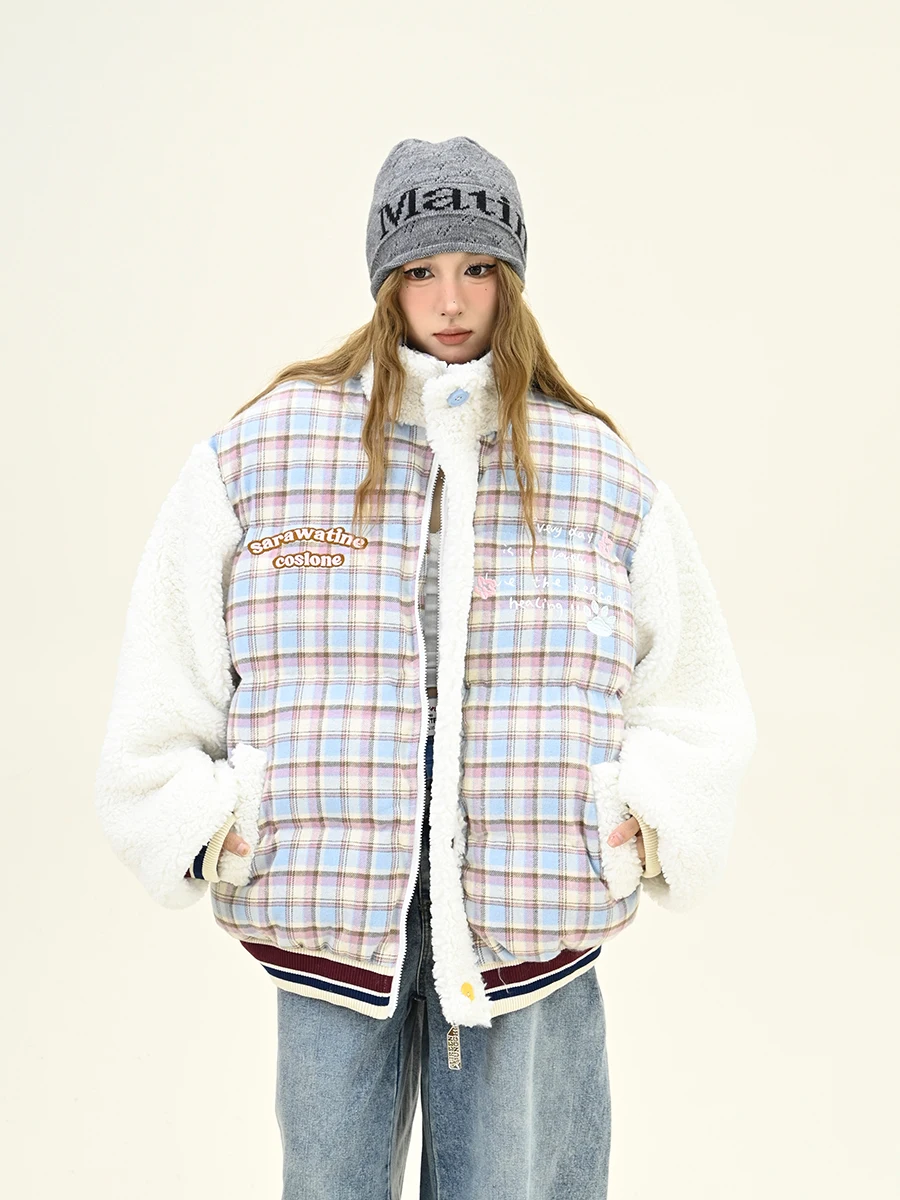 Женское пальто с хлопковой подкладкой Afraid of Trouble из овечьей шерсти в клетку