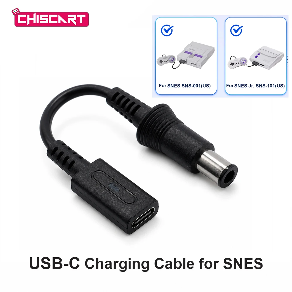 Фото Кабель ChisCart USB-C 10 см для зарядки и преобразования питания Type-C в DC 9V для игровой консоли Nintendo US SNES SNS-001 SNS-101 №1