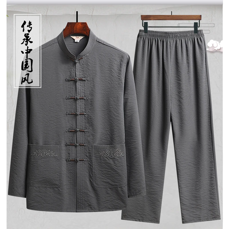 

Traditional Chinese Tang Suit Man Retro Hanfu Men Kung Fu Clothing Tai Chi Solid Color Casual Embroidered 2022 New Summer Linen