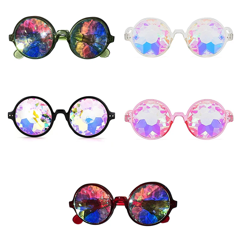 

Clear Round Glasses Kaleidoscope Eyewear Crystal Lens Party Rave Sunglasses Female Men's Glasses Party Eyewear Gifts