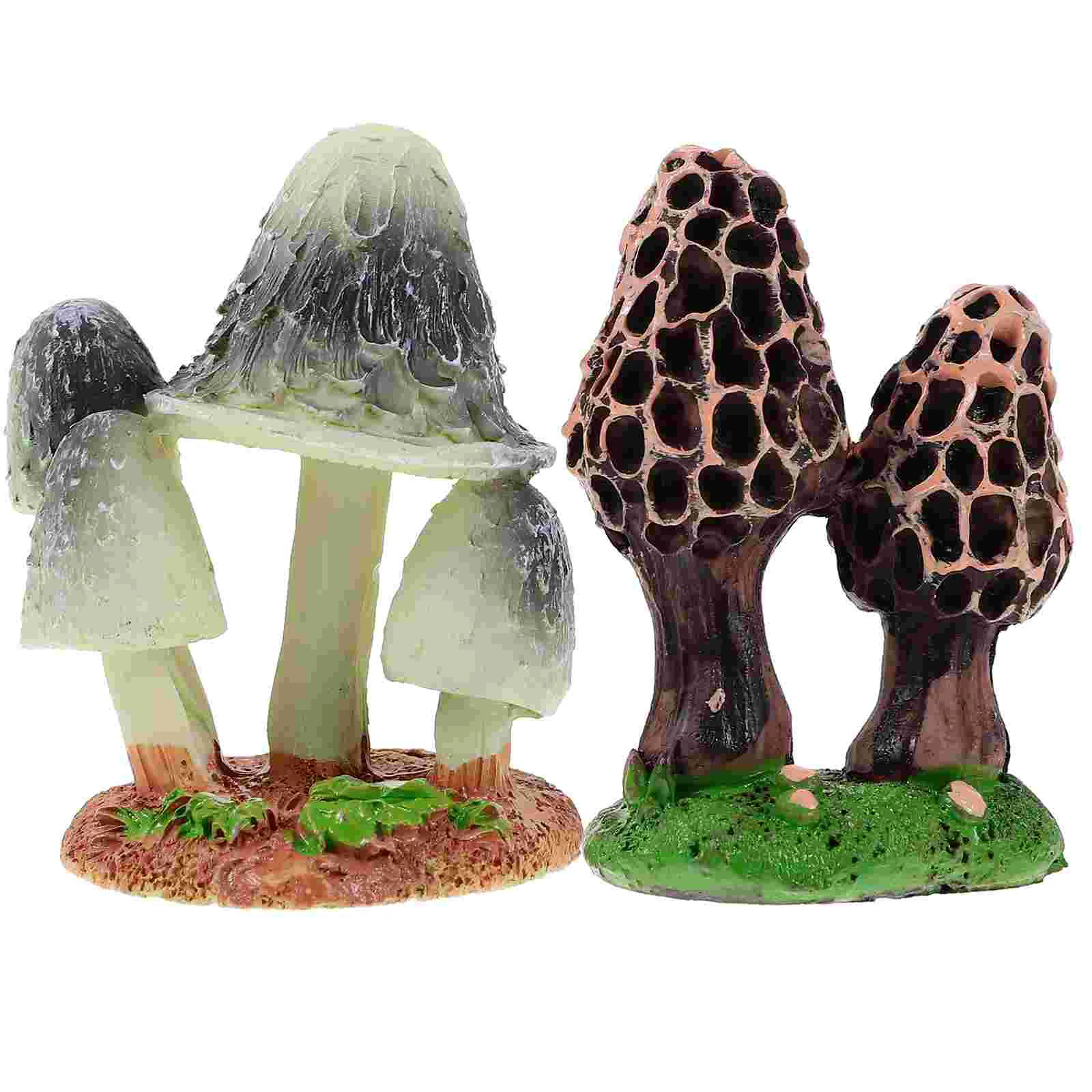 

2 Pcs Mushroom Figurines DIY Crafts Mini Mushrooms Ornaments Fairy Miniature Statues Synthetic Resin Garden
