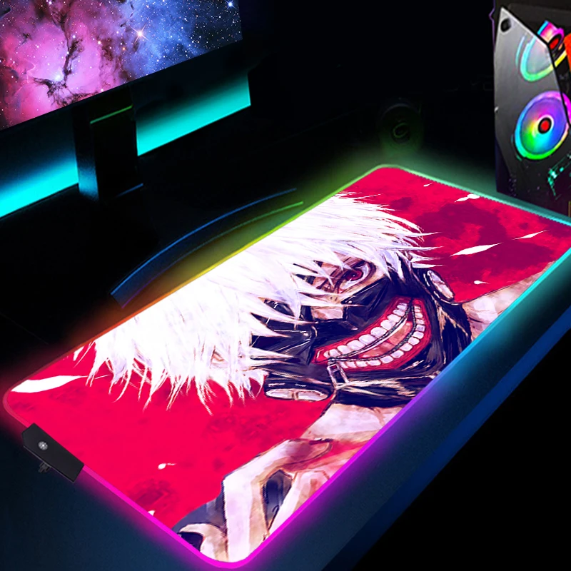 

Tokyo Ghoul RGB Mouse Pad LED Pads Mause Mats Pc Desk Mat Large Gamer Accessories Backlight Xxl Gaming Anime Mousepad Keyboard