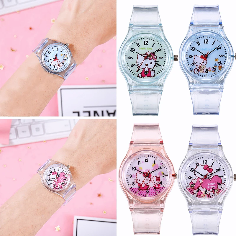 

Милые детские часы Hello Kitty из мультфильма аниме кавайные прозрачные ремешки указатель Цифровые кварцевые часы подарок для девочек Аксессуа...